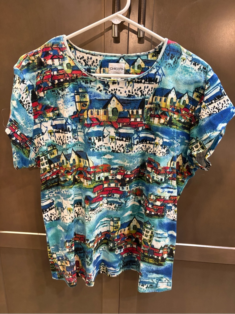 Vintage Chico’s Cotton Short Sleeve Town Design Tee Top, 3/16/XL